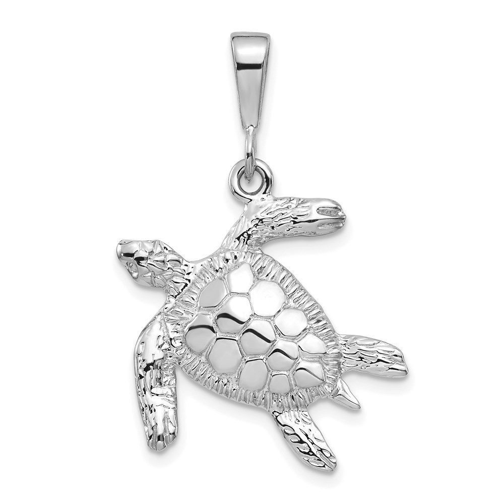 14k White Gold Solid Polished Open-Backed Sea Turtle Necklace Charm Pendant